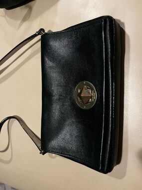 kate spade Black Leather Wristlet with Gold-Tone Logo Hardware